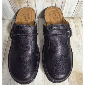 Natural Soul SARRY Black Pebbled Leather Clogs Mules Shoes Womens 7M All-Thru